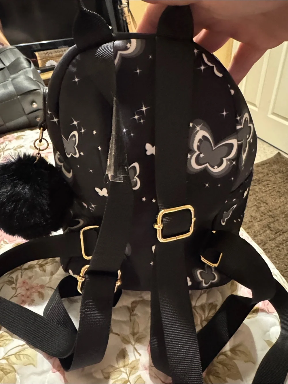 Black Butterfly Print Mini Backpack - Fashionable Women’s Bag